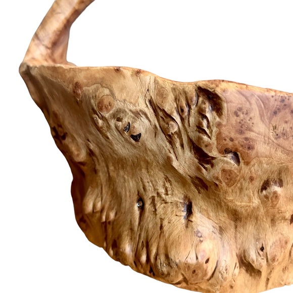 Large vintage carved wooden burled basket bowl. Root wood decorative basket. - Picture 5 of 9